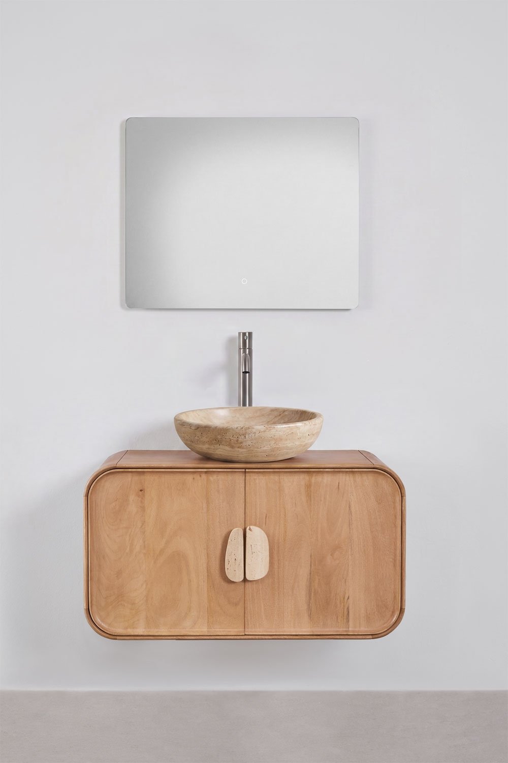 Ensemble de meuble de salle de bain suspendu 95x45 cm en bois de manguier et pierre naturelle Kivalina, image de la galerie 3