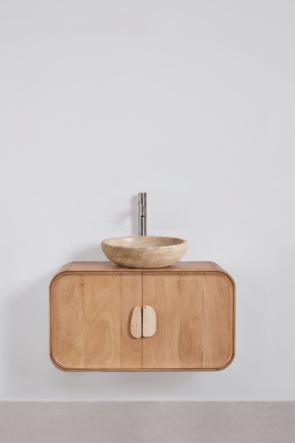 Ensemble de meuble de salle de bain suspendu 95x45 cm en bois de manguier et pierre naturelle Kivalina, image de la galerie 3