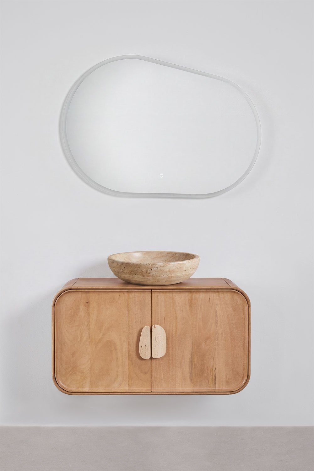 Ensemble de meuble de salle de bain suspendu 95x45 cm en bois de manguier et pierre naturelle Kivalina, image de la galerie 3