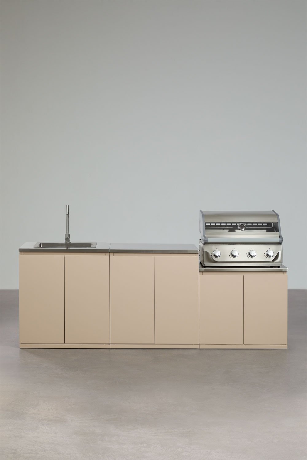 Cuisine modulaire d'extérieur 3 pièces avec évier et barbecue à gaz 4 brûleurs en acier Rivana, image de la galerie 1