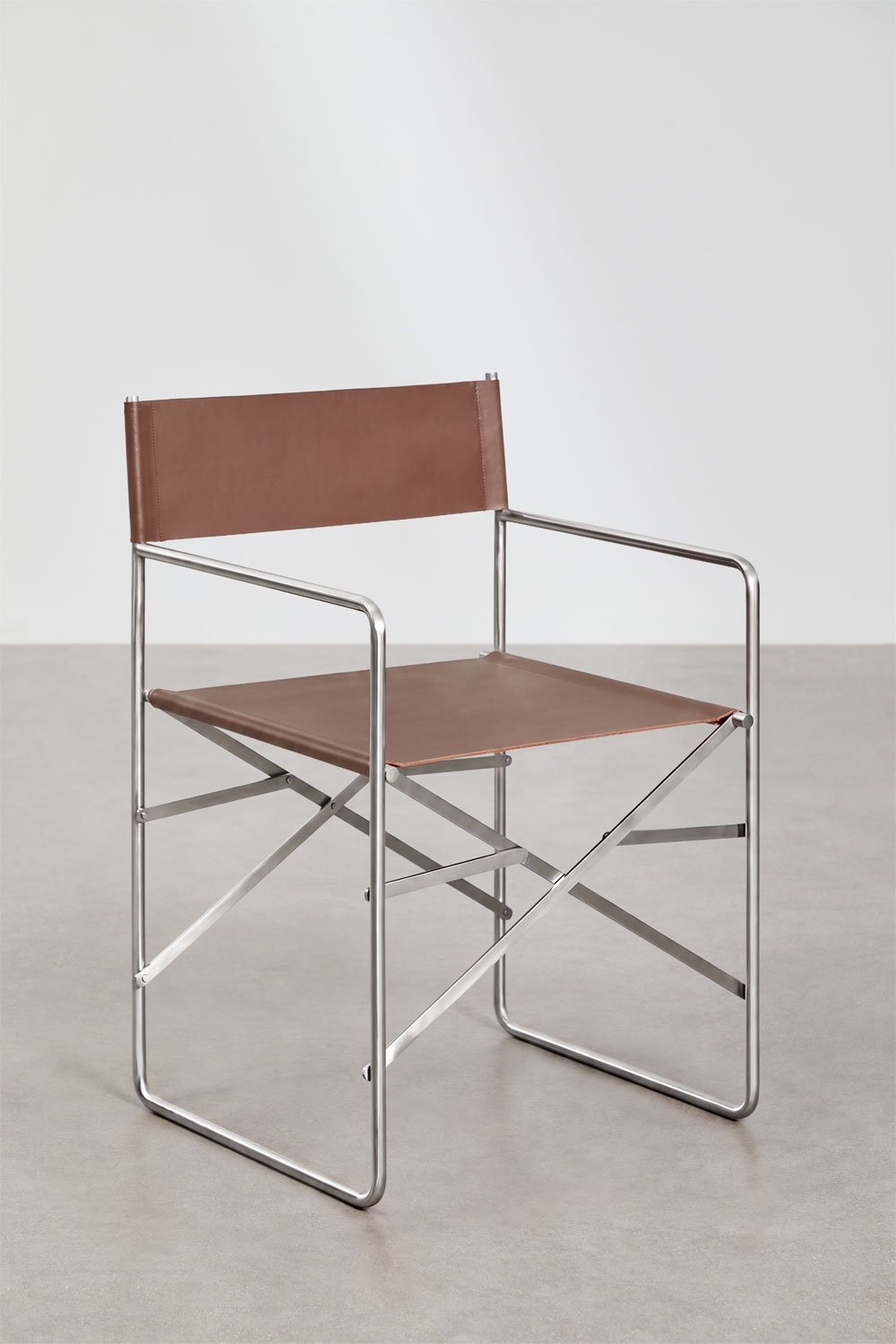 Chaise de réalisateur pliante en cuir et acier inoxydable Dravena, image de la galerie 3