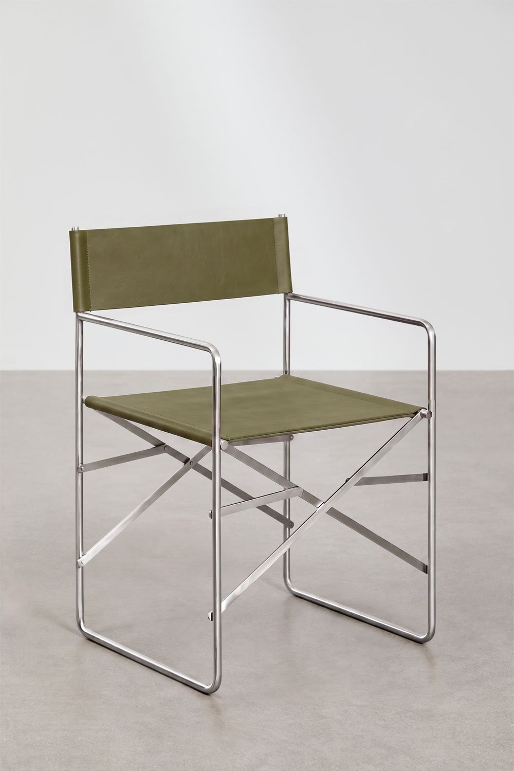 Chaise de réalisateur pliante en cuir et acier inoxydable Dravena, image de la galerie 3