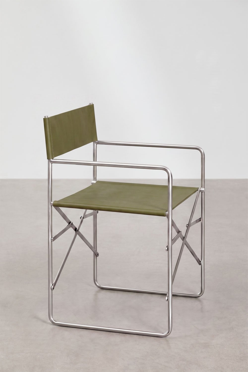 Chaise de réalisateur pliante en cuir et acier inoxydable Dravena, image de la galerie 4