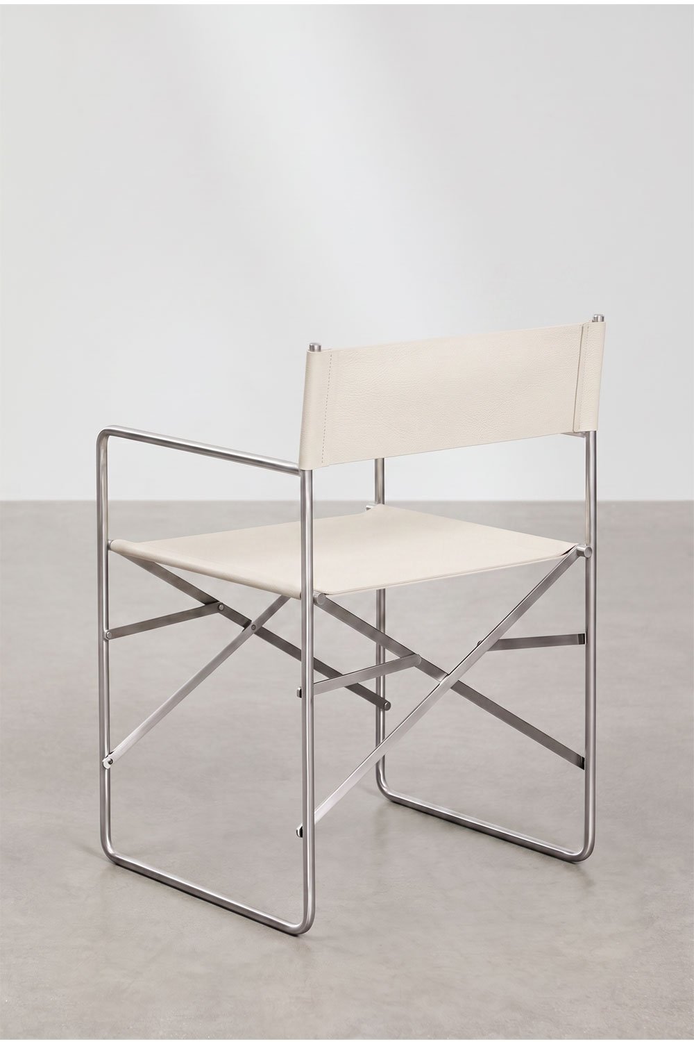 Chaise de réalisateur pliante en cuir et acier inoxydable Dravena, image de la galerie 5