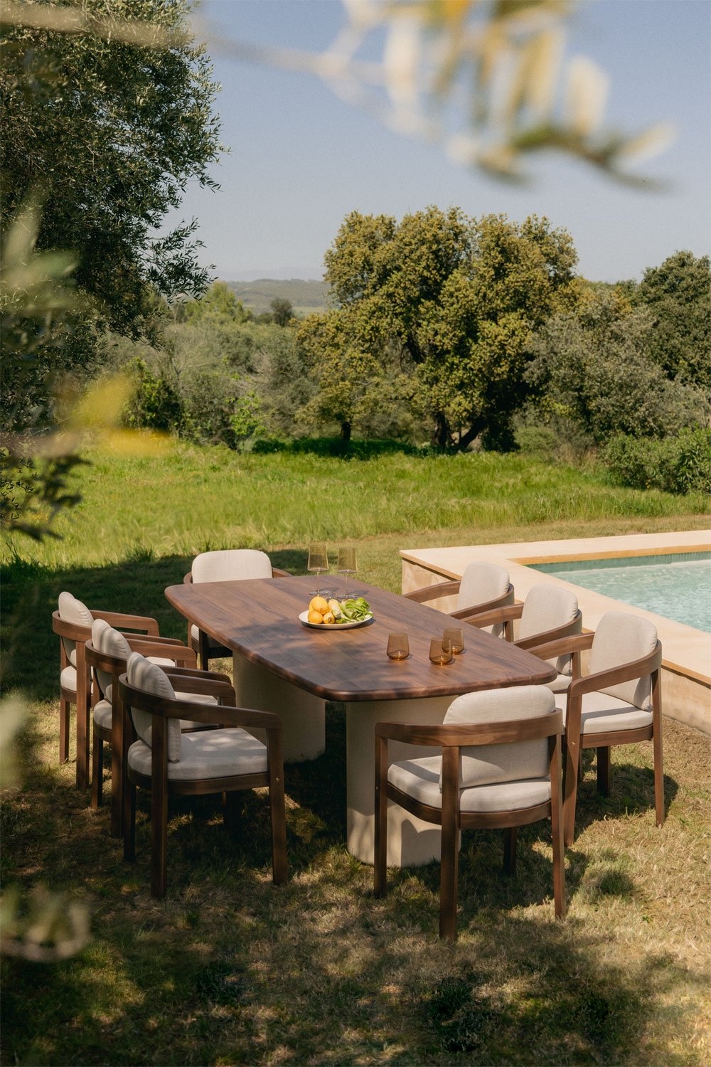 Table de jardin rectangulaire 270x110 cm en bois d'acacia Bogota, image de la galerie 1