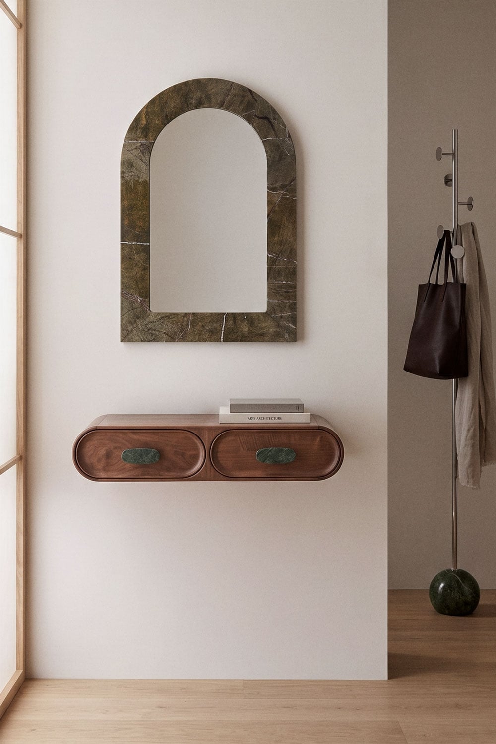 Console d'entrée murale 100x40 cm en bois de manguier et pierre naturelle Kivalina, image de la galerie 1