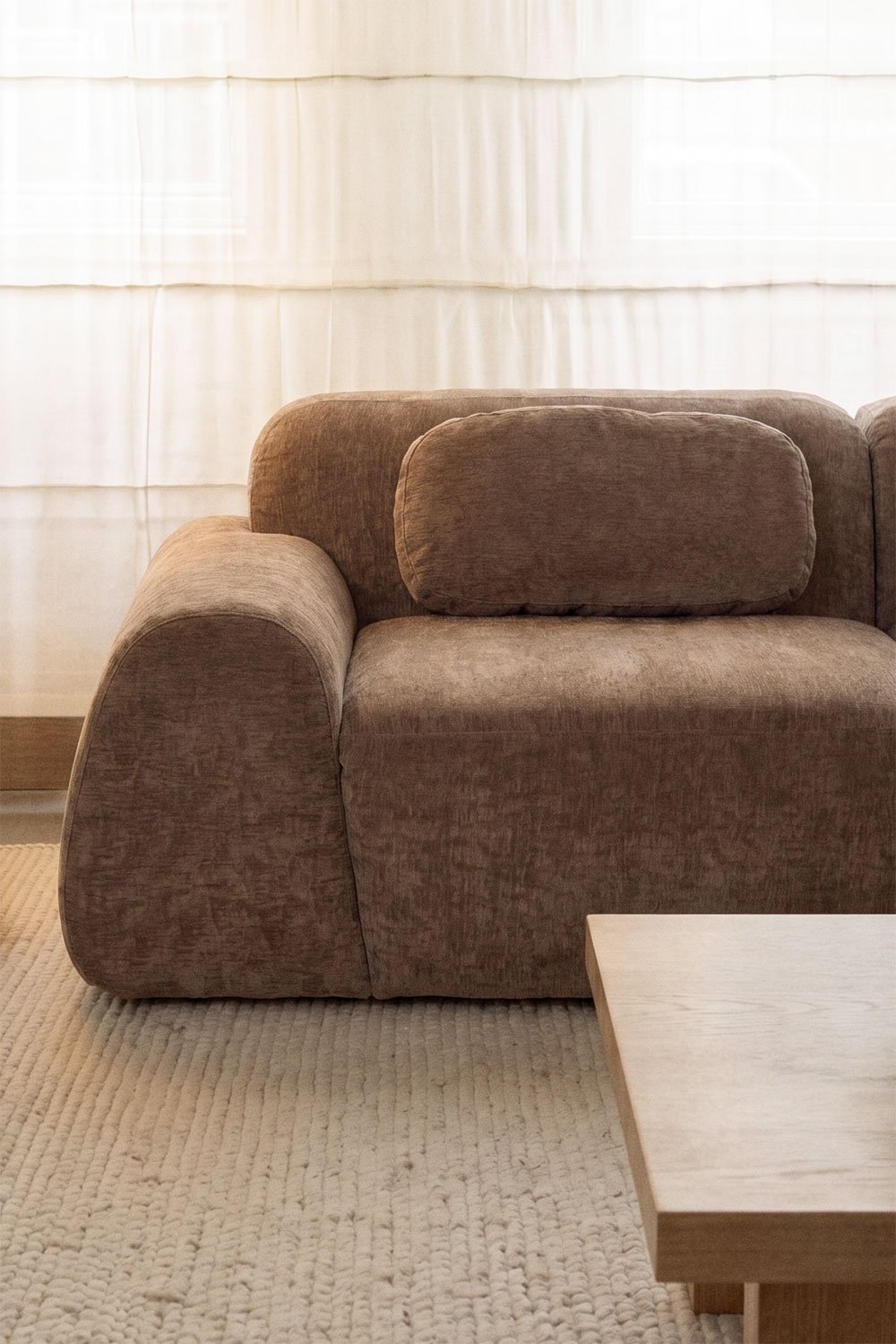 Canapé d'angle modulaire 2 pièces avec méridienne droite en chenille emballé sous vide Merida, image de la galerie 2