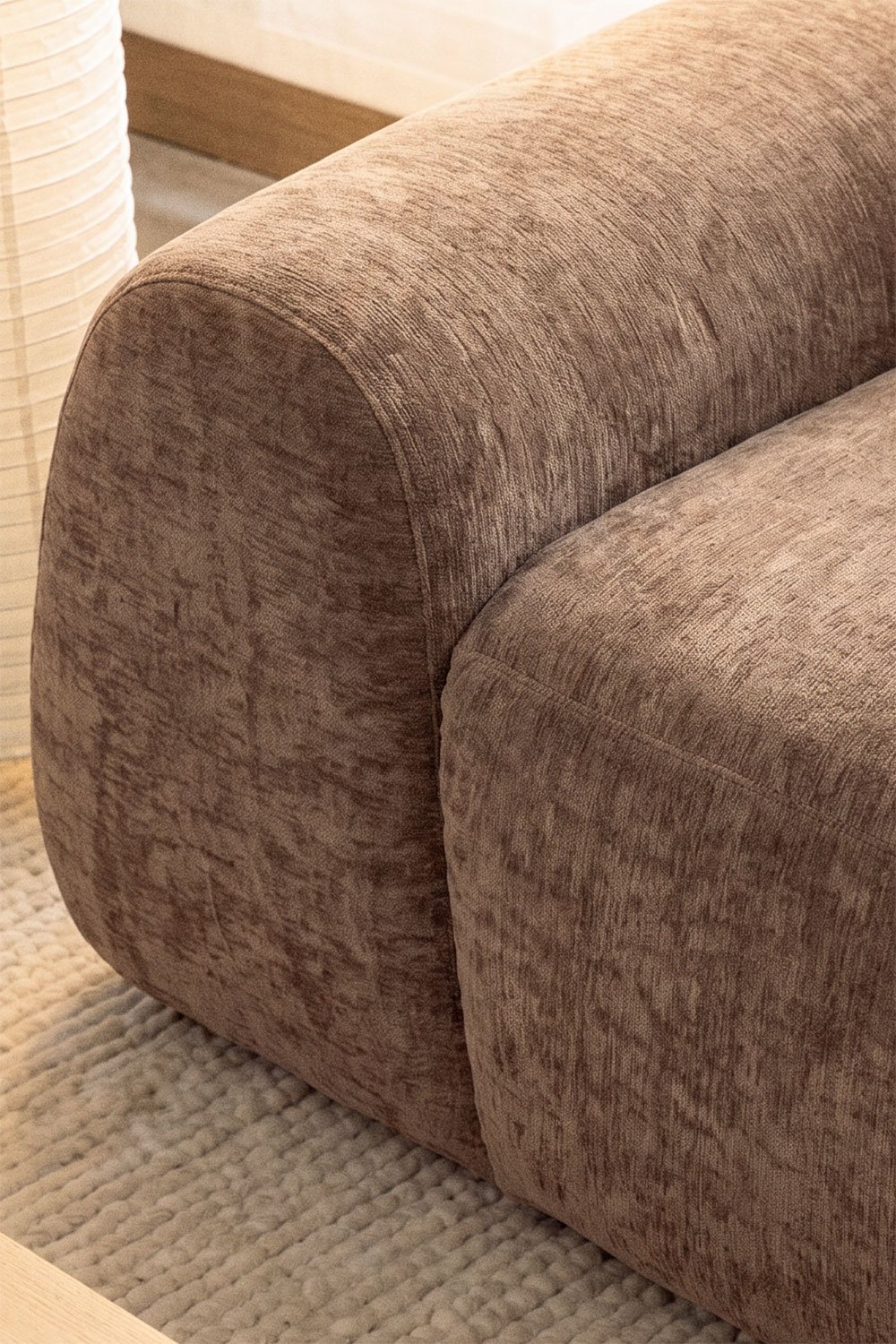 Module d'angle gauche avec accoudoir pour canapé modulaire en chenille emballé sous vide Merida, image de la galerie 2