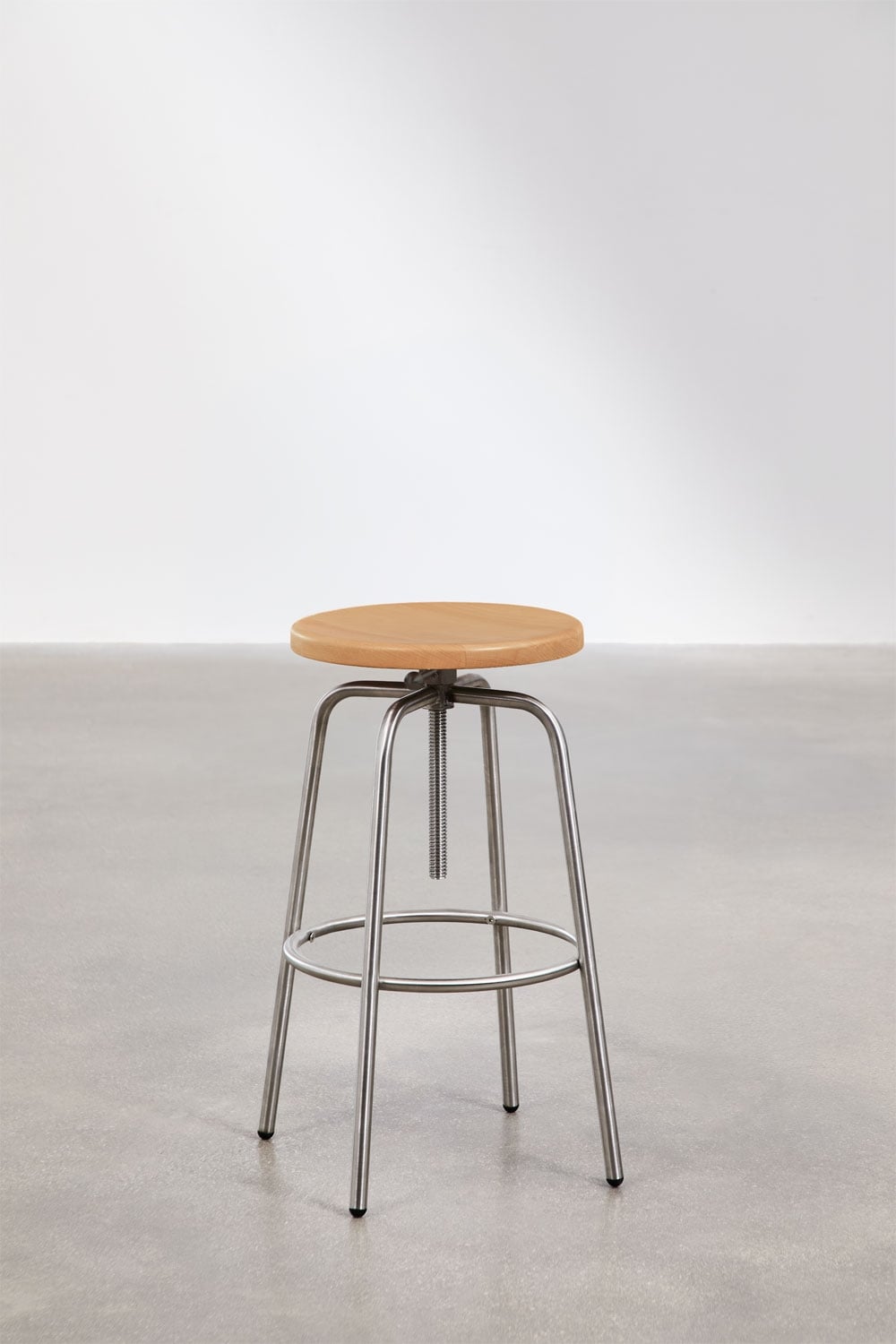 Tabouret haut réglable en acier inoxydable et bois de hêtre Bangalore, image de la galerie 4