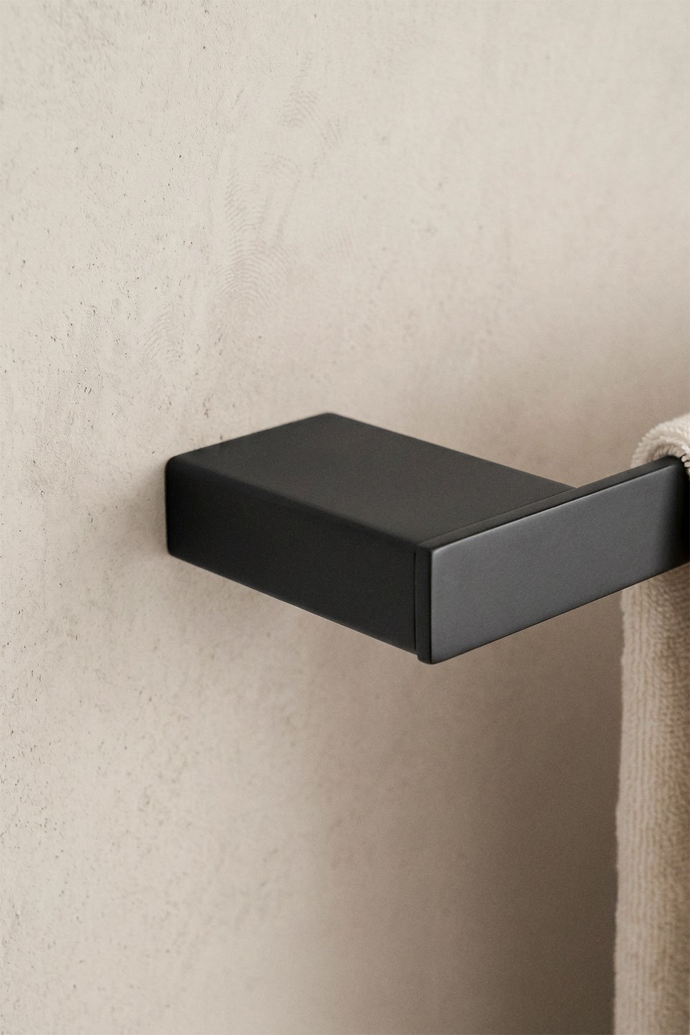 Porte-serviettes mural avec barre 30 cm pour salle de bain en acier inoxydable noir mat Olvam, image de la galerie 2