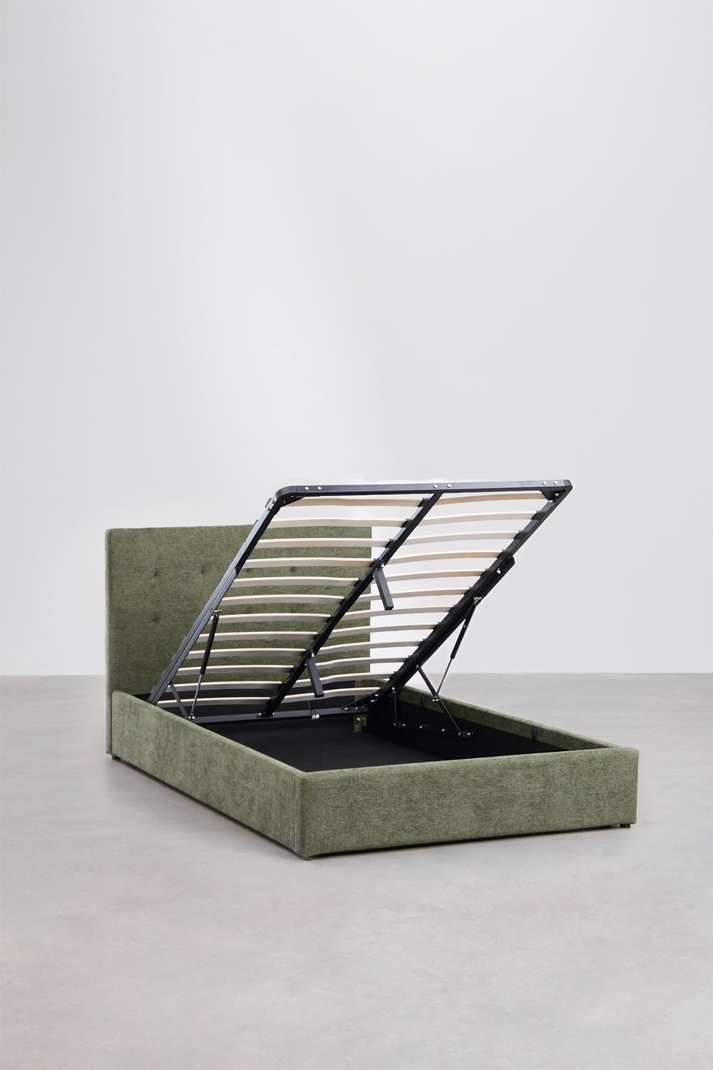 Lit avec coffre de rangement tapissée Abiel, image de la galerie 4