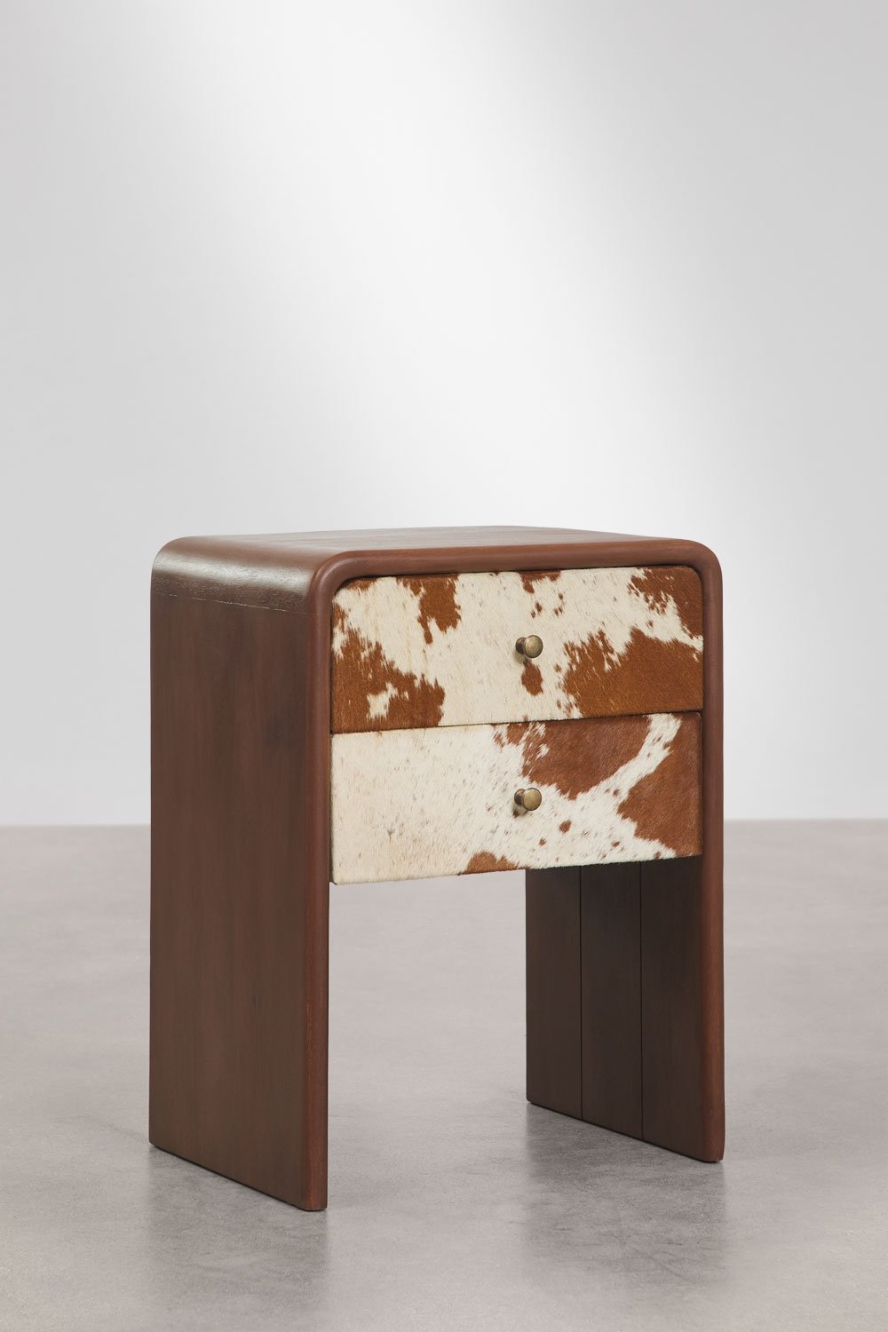 Table de chevet 45x35 cm en bois de manguier et cuir Vozli, image de la galerie 3