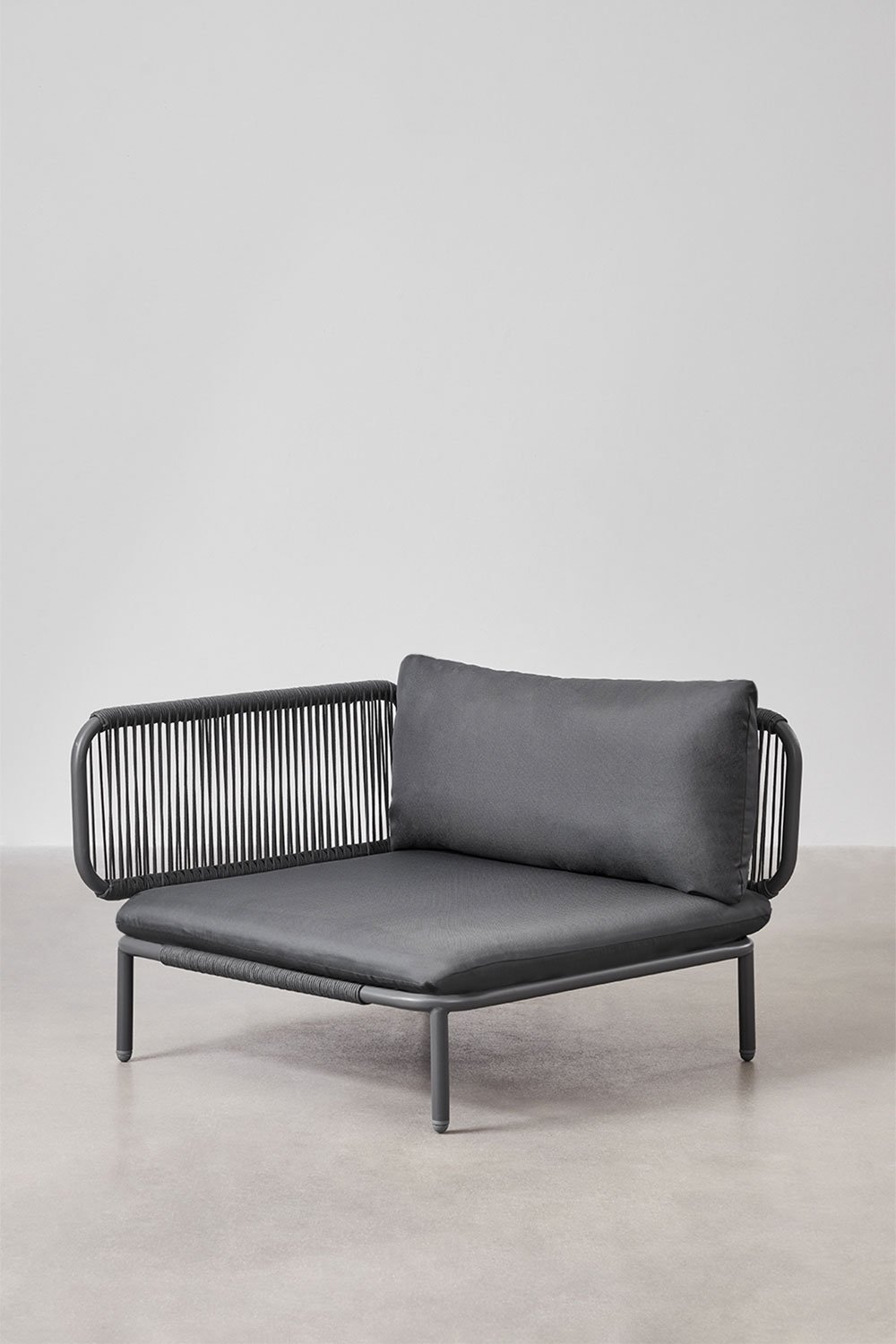Ensemble de jardin avec canapé d'angle modulaire 3 pièces, table basse et pouf en acier Roubly, image de la galerie 4
