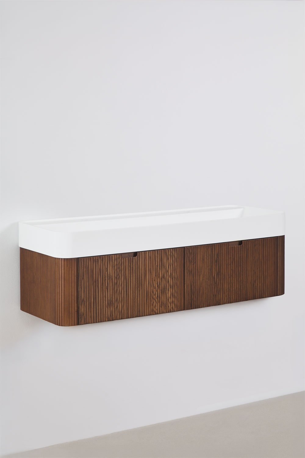 Ensemble meuble de salle de bain suspendu 130x45 cm en bois avec lavabo intégré Saioa, image de la galerie 4