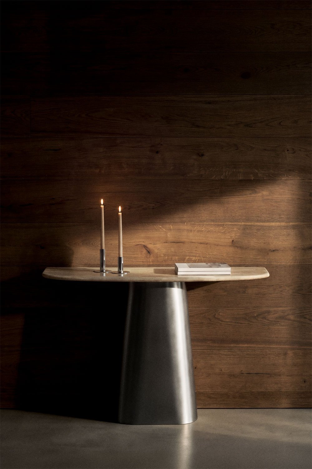 Console d'entrée 120x40 cm en pierre naturelle et acier inoxydable Moreila, image de la galerie 1