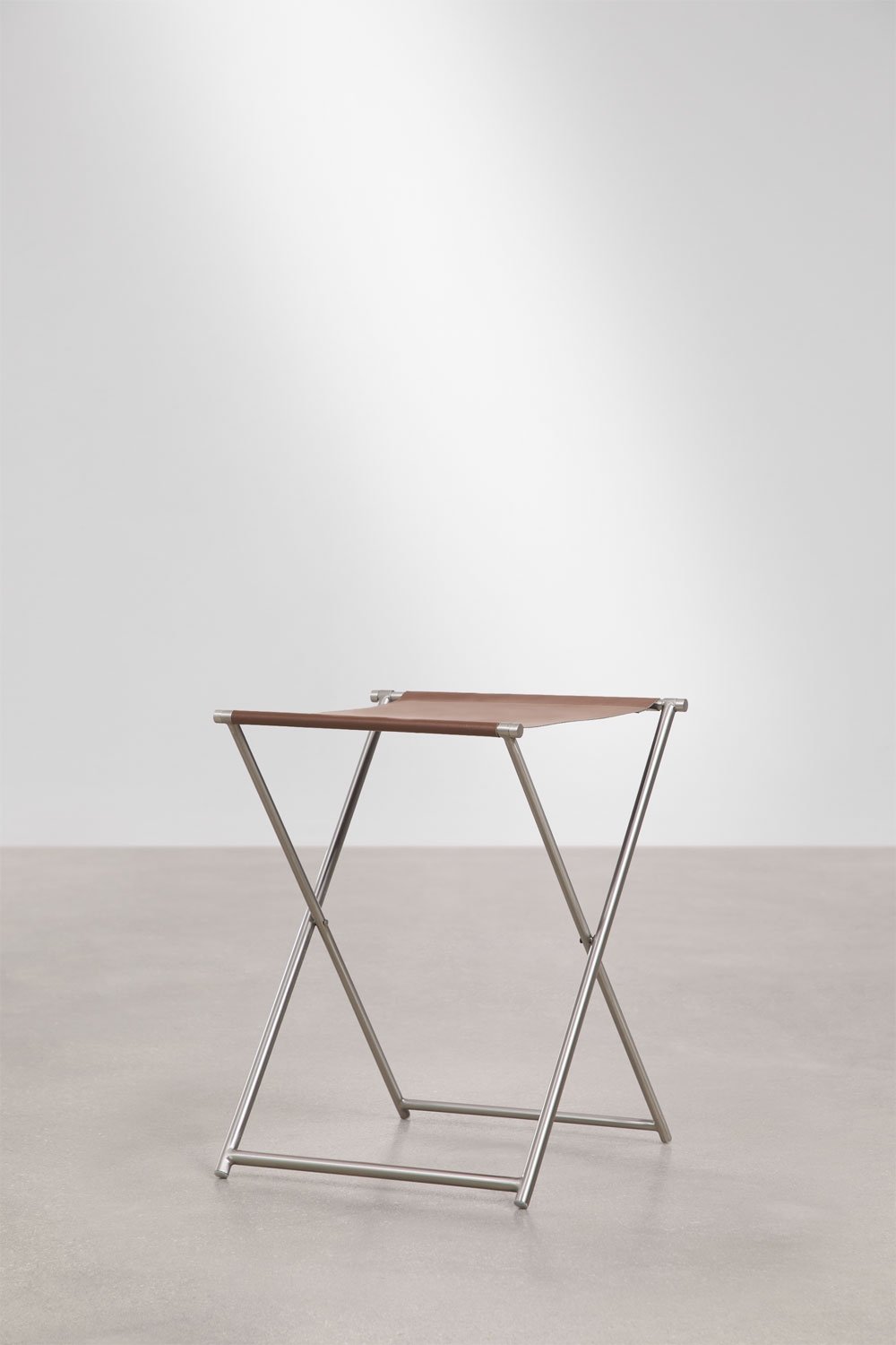 Tabouret bas pliant 50 cm en cuir et acier inoxydable Dravena, image de la galerie 5