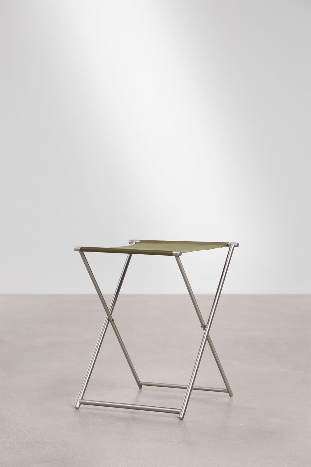 Tabouret bas pliant 50 cm en cuir et acier inoxydable Dravena, image de la galerie 4