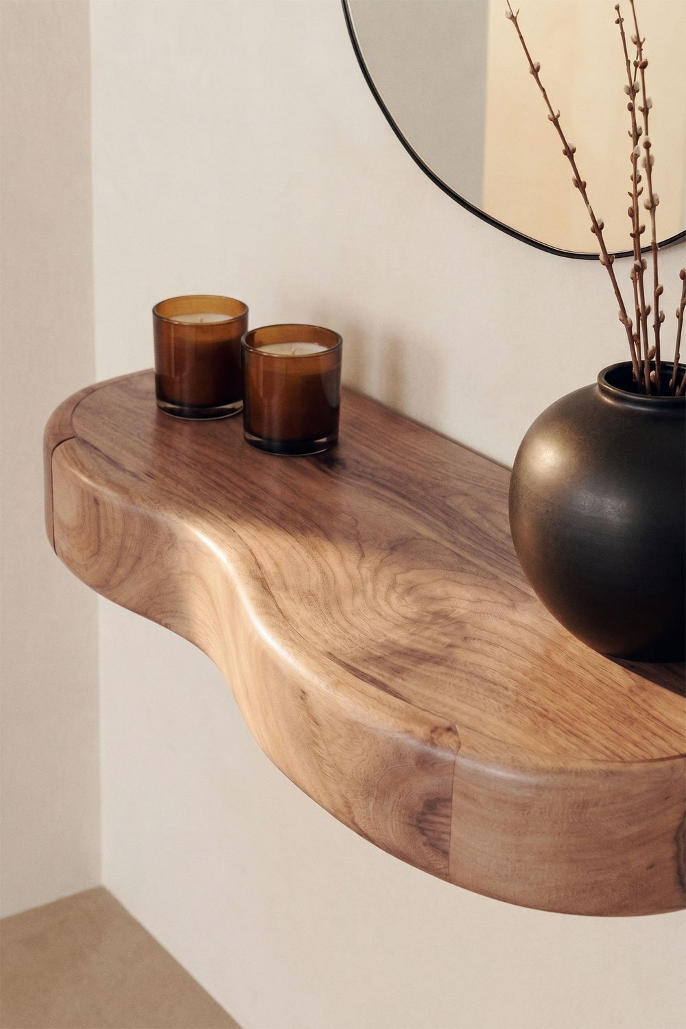 Console d'entrée murale avec rangement en bois d'acacia Nireimi, image de la galerie 2