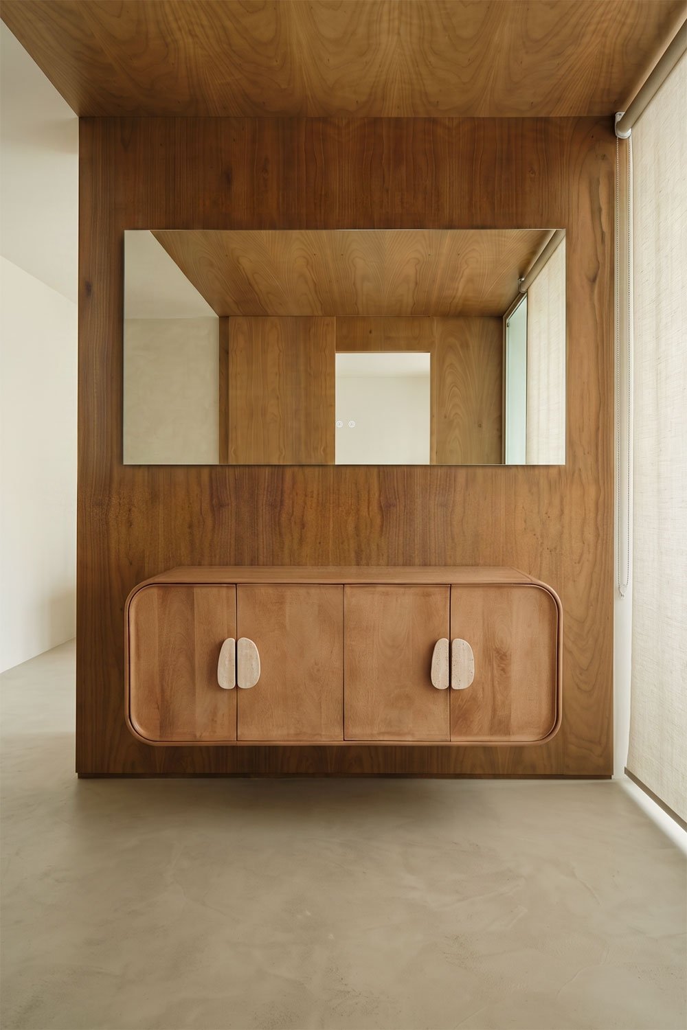 Ensemble meuble de salle de bain double suspendu 130x45 cm en bois de manguier et pierre naturelle Kivalina, image de la galerie 1