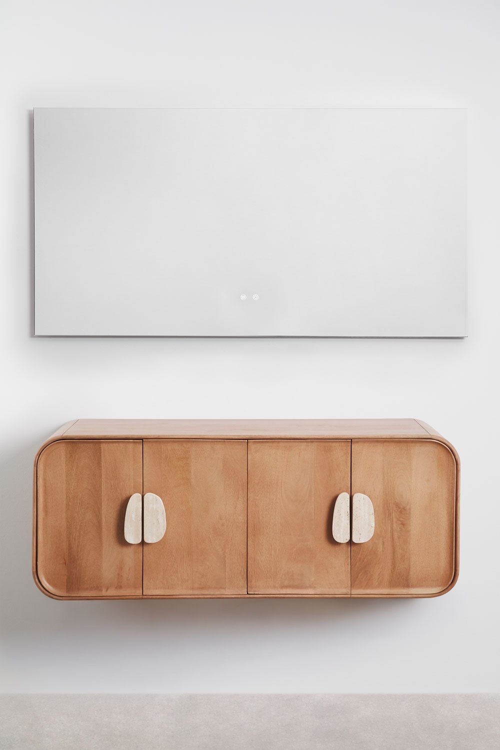 Ensemble meuble de salle de bain double suspendu 130x45 cm en bois de manguier et pierre naturelle Kivalina, image de la galerie 2