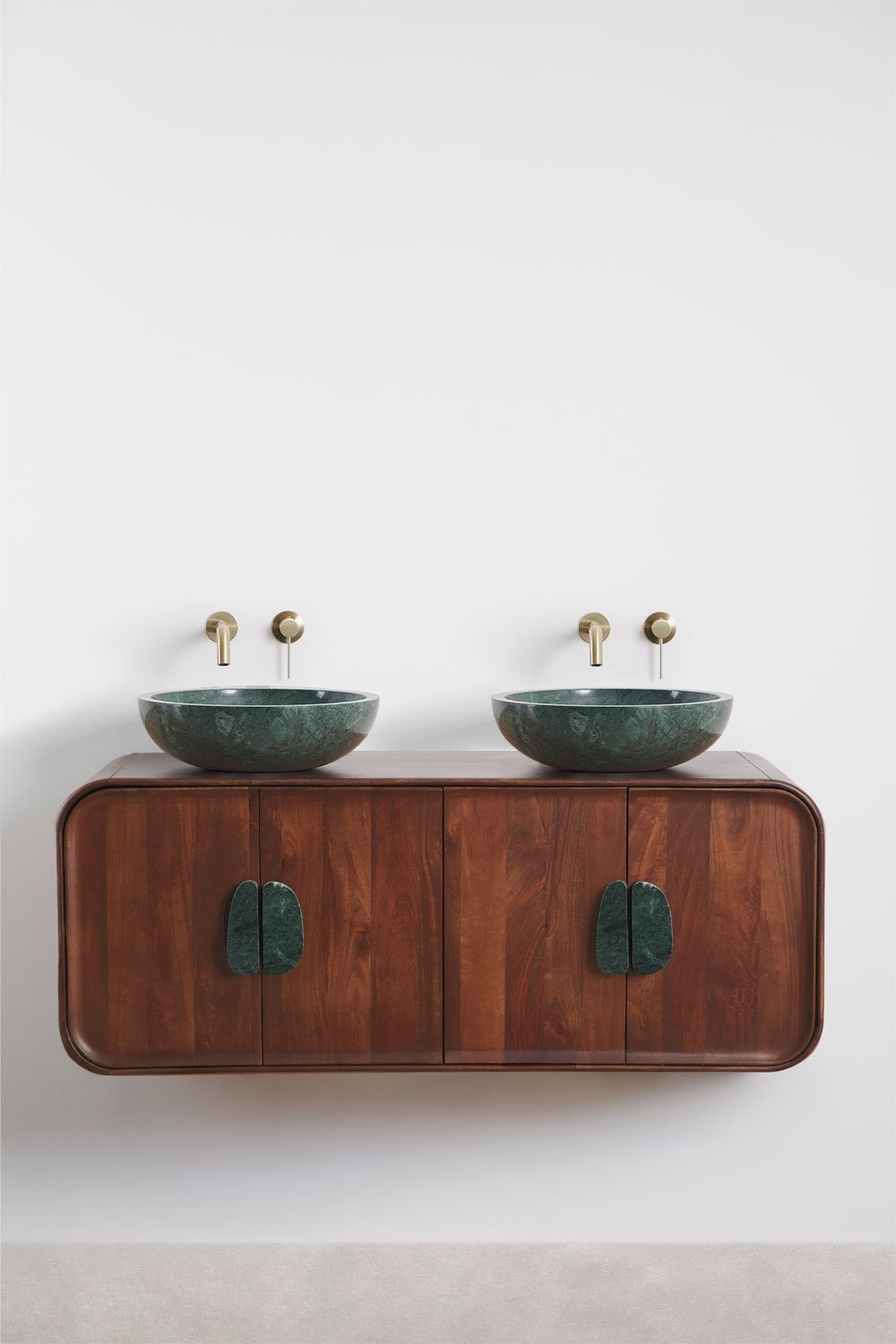 Ensemble meuble de salle de bain double suspendu 130x45 cm en bois de manguier et pierre naturelle Kivalina, image de la galerie 3