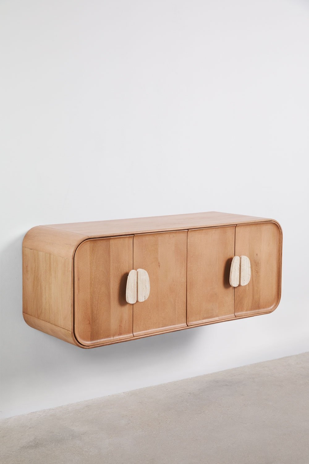 Ensemble meuble de salle de bain double suspendu 130x45 cm en bois de manguier et pierre naturelle Kivalina, image de la galerie 4