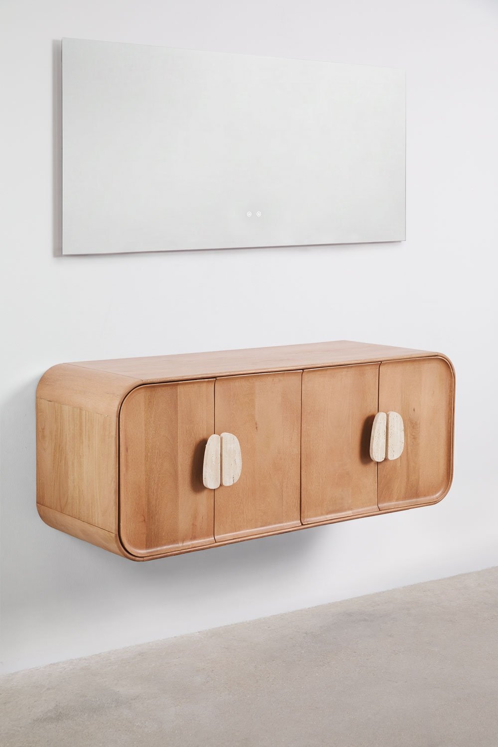 Ensemble meuble de salle de bain double suspendu 130x45 cm en bois de manguier et pierre naturelle Kivalina, image de la galerie 3