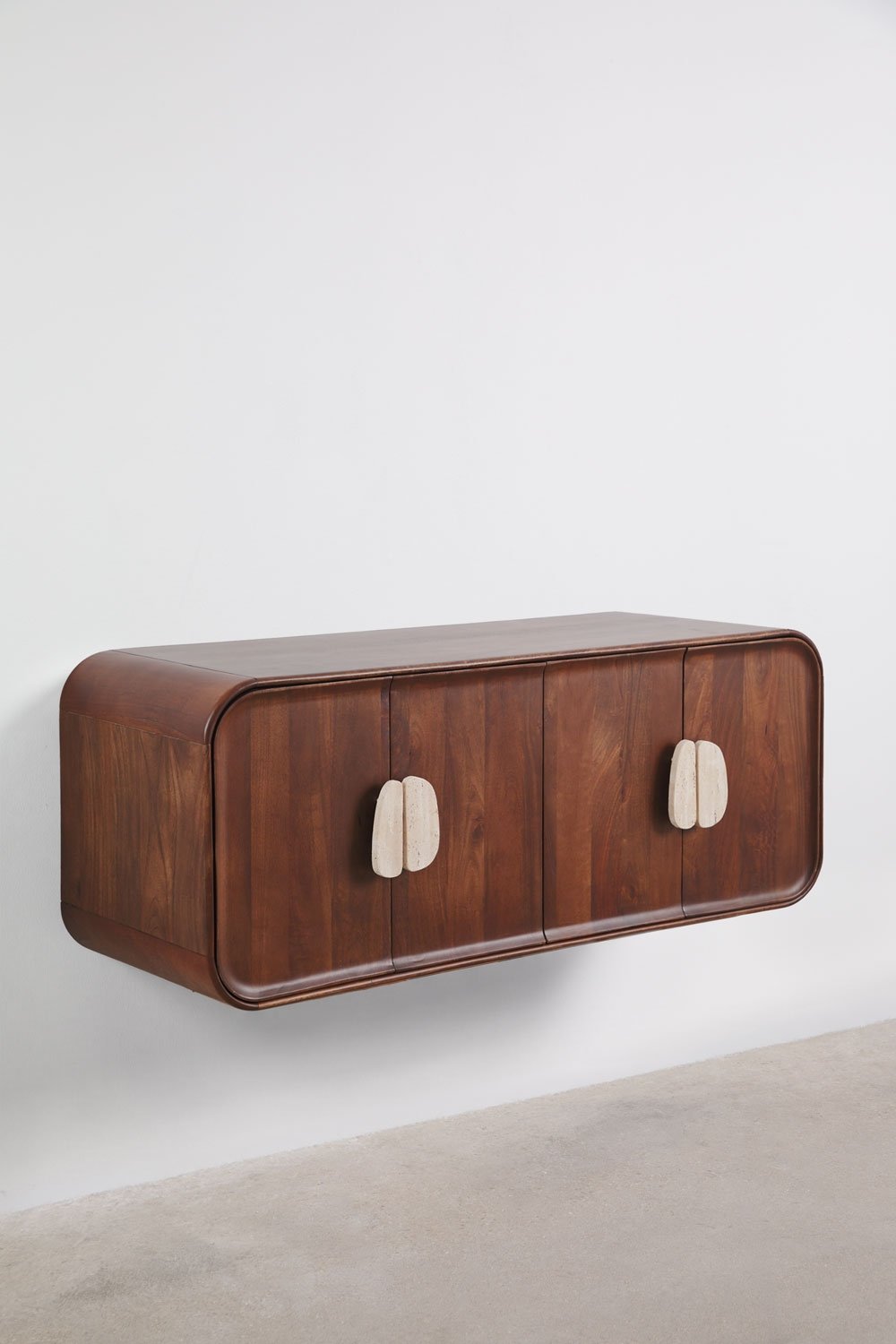 Ensemble meuble de salle de bain double suspendu 130x45 cm en bois de manguier et pierre naturelle Kivalina, image de la galerie 4