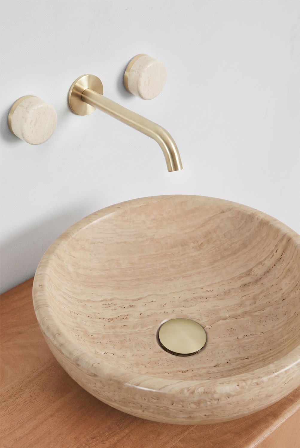 Ensemble meuble de salle de bain double suspendu 130x45 cm en bois de manguier et pierre naturelle Kivalina, image de la galerie 5