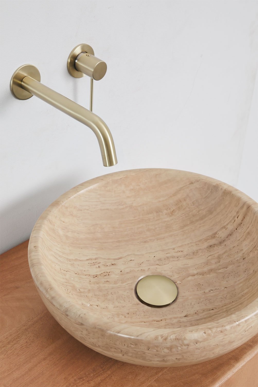 Ensemble meuble de salle de bain double suspendu 130x45 cm en bois de manguier et pierre naturelle Kivalina, image de la galerie 5