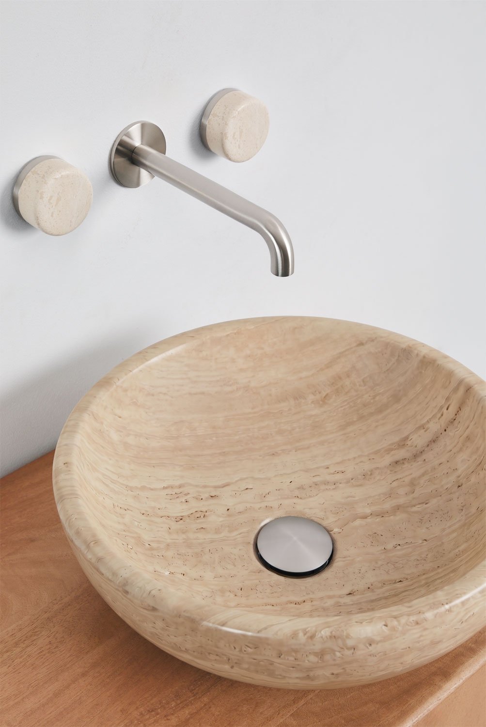 Ensemble meuble de salle de bain double suspendu 130x45 cm en bois de manguier et pierre naturelle Kivalina, image de la galerie 5