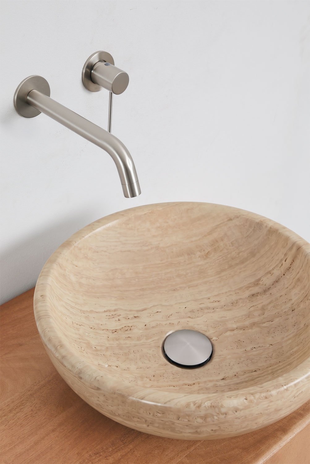 Ensemble meuble de salle de bain double suspendu 130x45 cm en bois de manguier et pierre naturelle Kivalina, image de la galerie 5