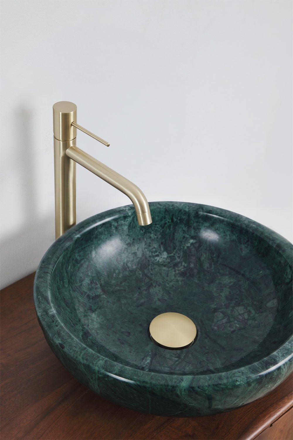 Ensemble meuble de salle de bain double suspendu 130x45 cm en bois de manguier et pierre naturelle Kivalina, image de la galerie 6