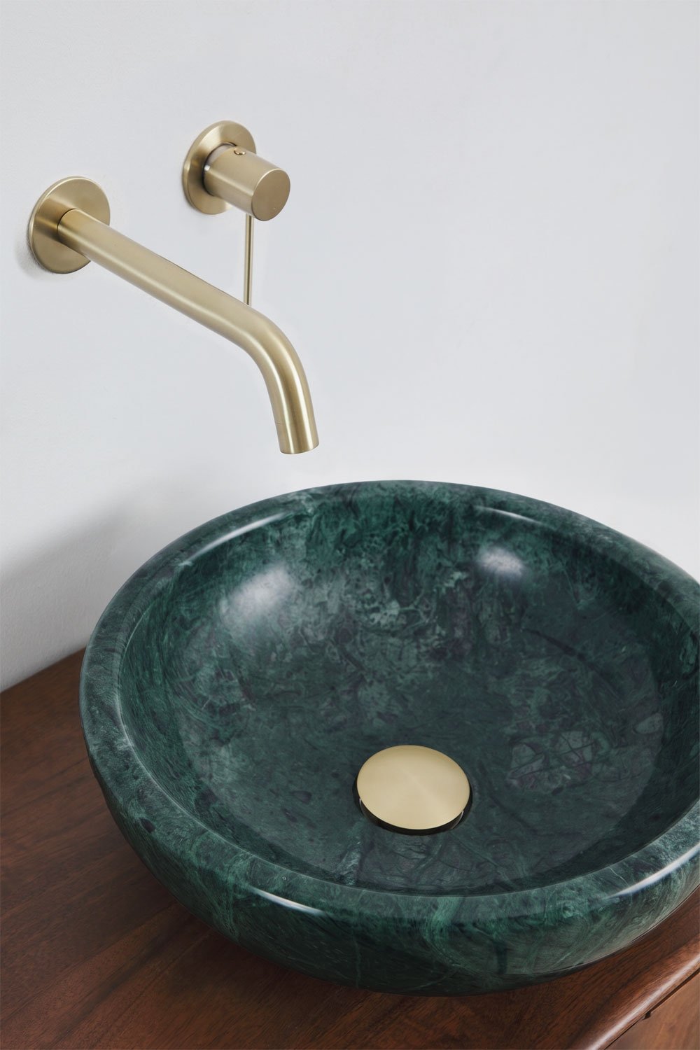 Ensemble meuble de salle de bain double suspendu 130x45 cm en bois de manguier et pierre naturelle Kivalina, image de la galerie 6