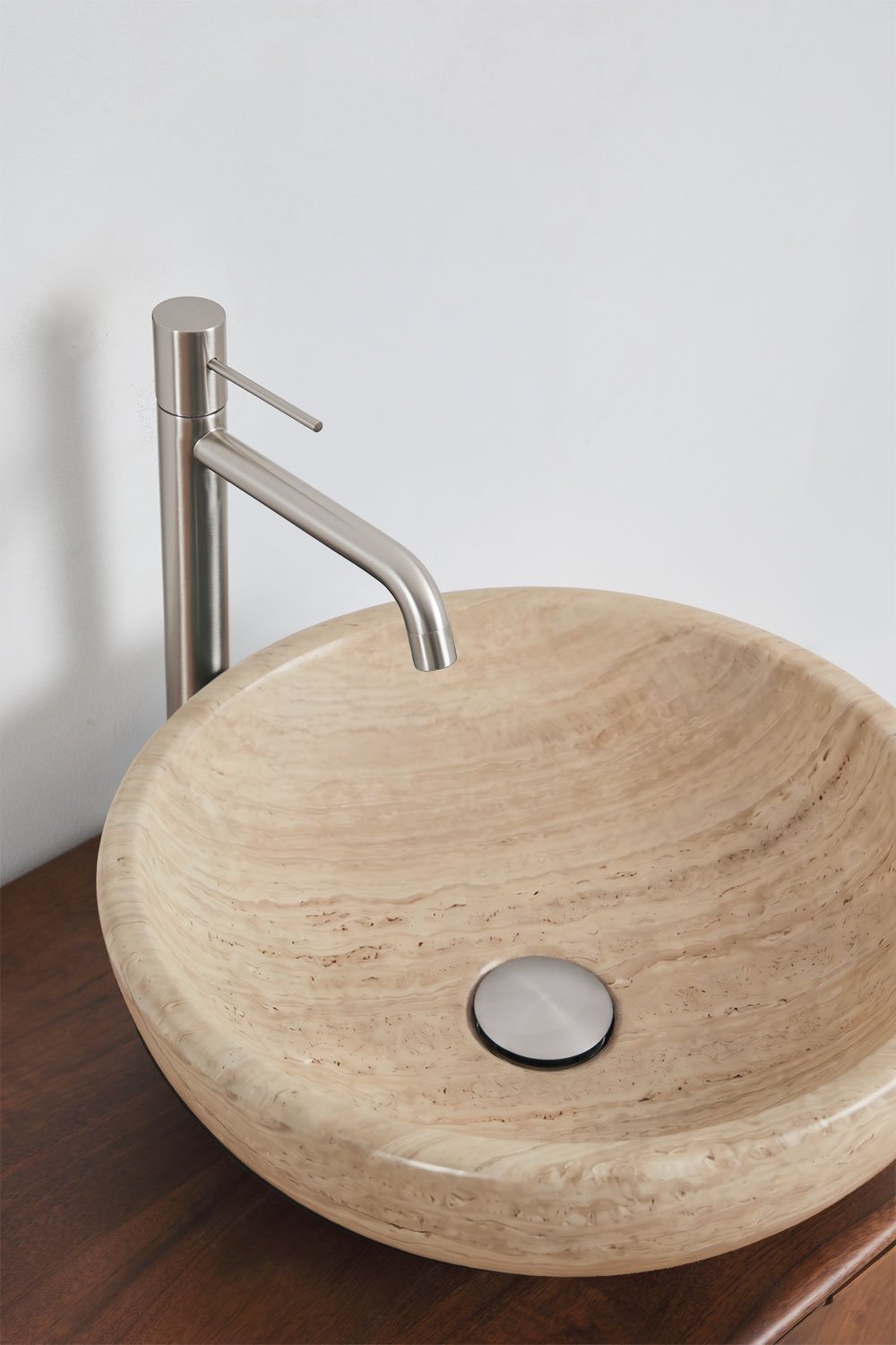 Ensemble meuble de salle de bain double suspendu 130x45 cm en bois de manguier et pierre naturelle Kivalina, image de la galerie 6