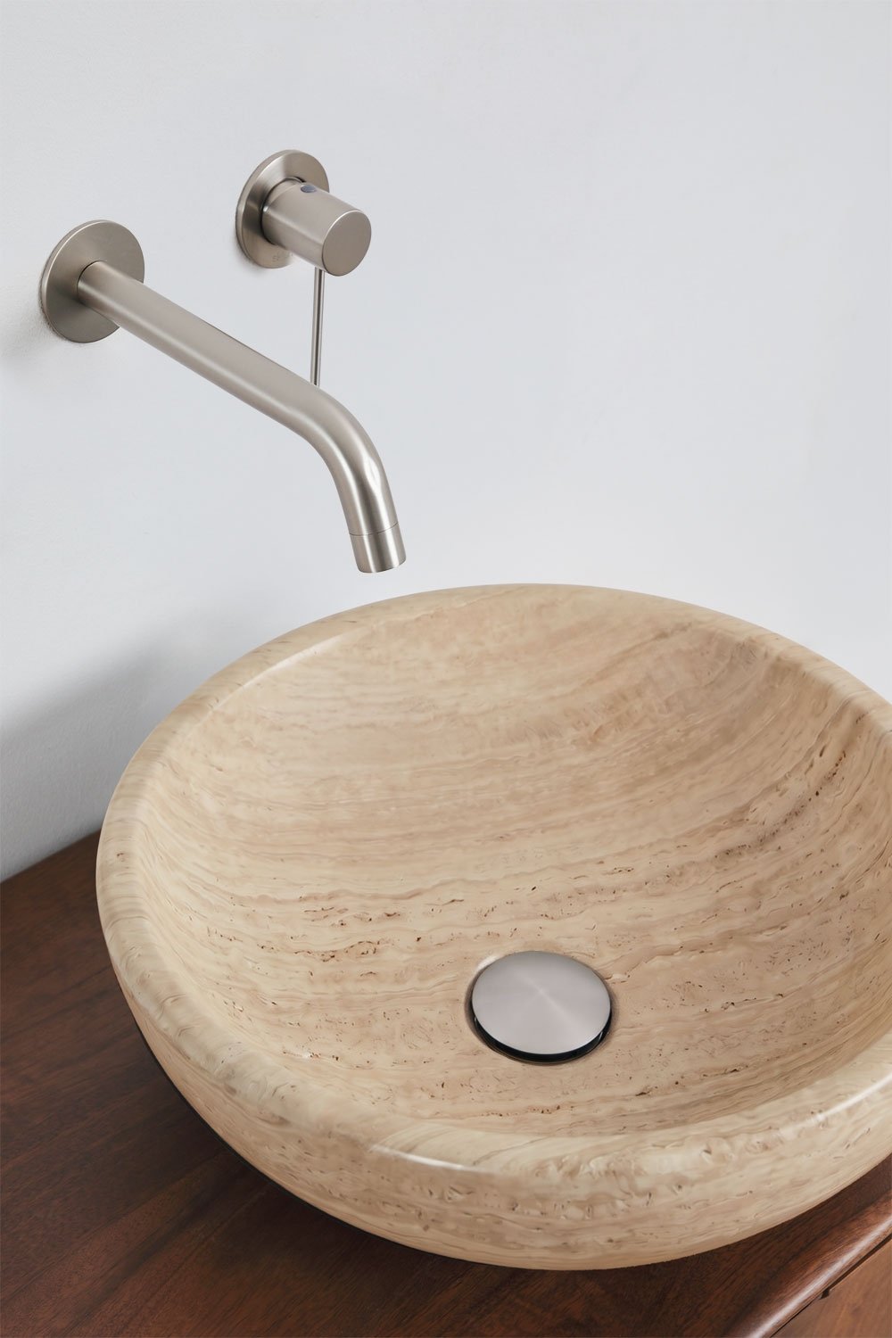 Ensemble meuble de salle de bain double suspendu 130x45 cm en bois de manguier et pierre naturelle Kivalina, image de la galerie 6