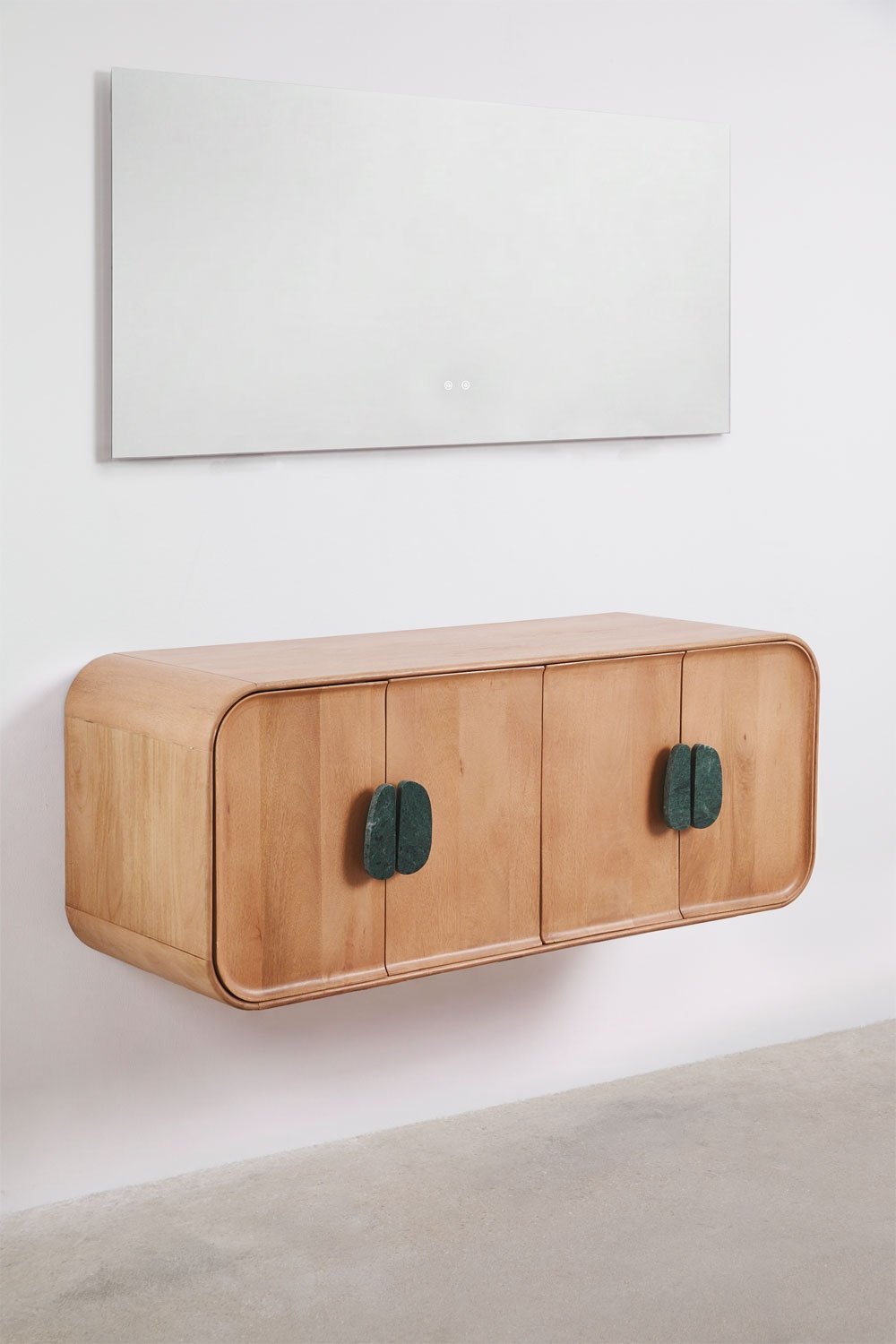 Ensemble meuble de salle de bain double suspendu 130x45 cm en bois de manguier et pierre naturelle Kivalina, image de la galerie 3