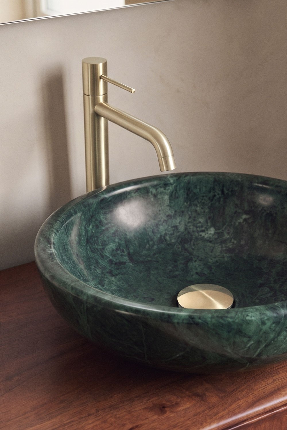 Ensemble meuble de salle de bain double suspendu 130x45 cm en bois de manguier et pierre naturelle Kivalina, image de la galerie 2