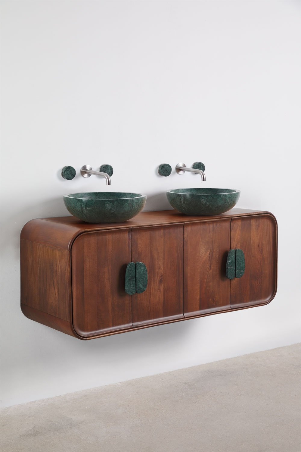 Ensemble meuble de salle de bain double suspendu 130x45 cm en bois de manguier et pierre naturelle Kivalina, image de la galerie 2