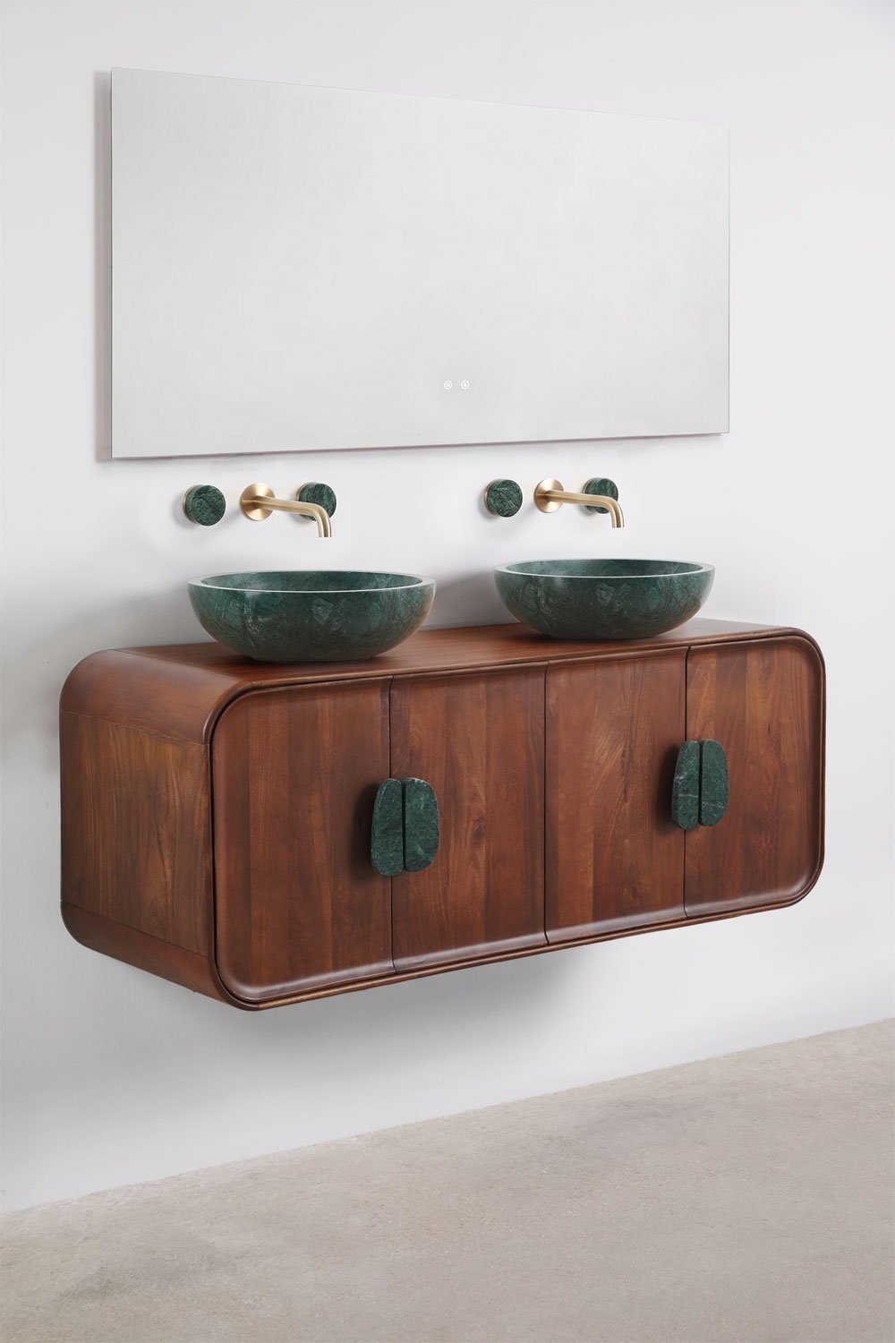 Ensemble meuble de salle de bain double suspendu 130x45 cm en bois de manguier et pierre naturelle Kivalina, image de la galerie 2
