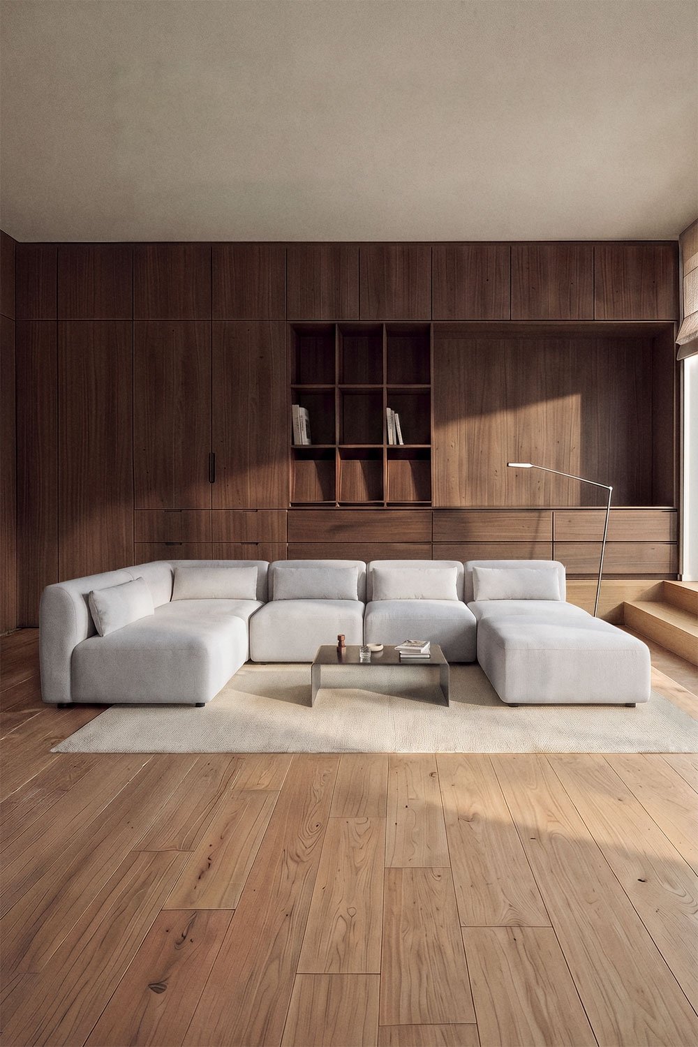 Canapé d'angle modulaire 5 pièces avec pouf Fogler, image de la galerie 1