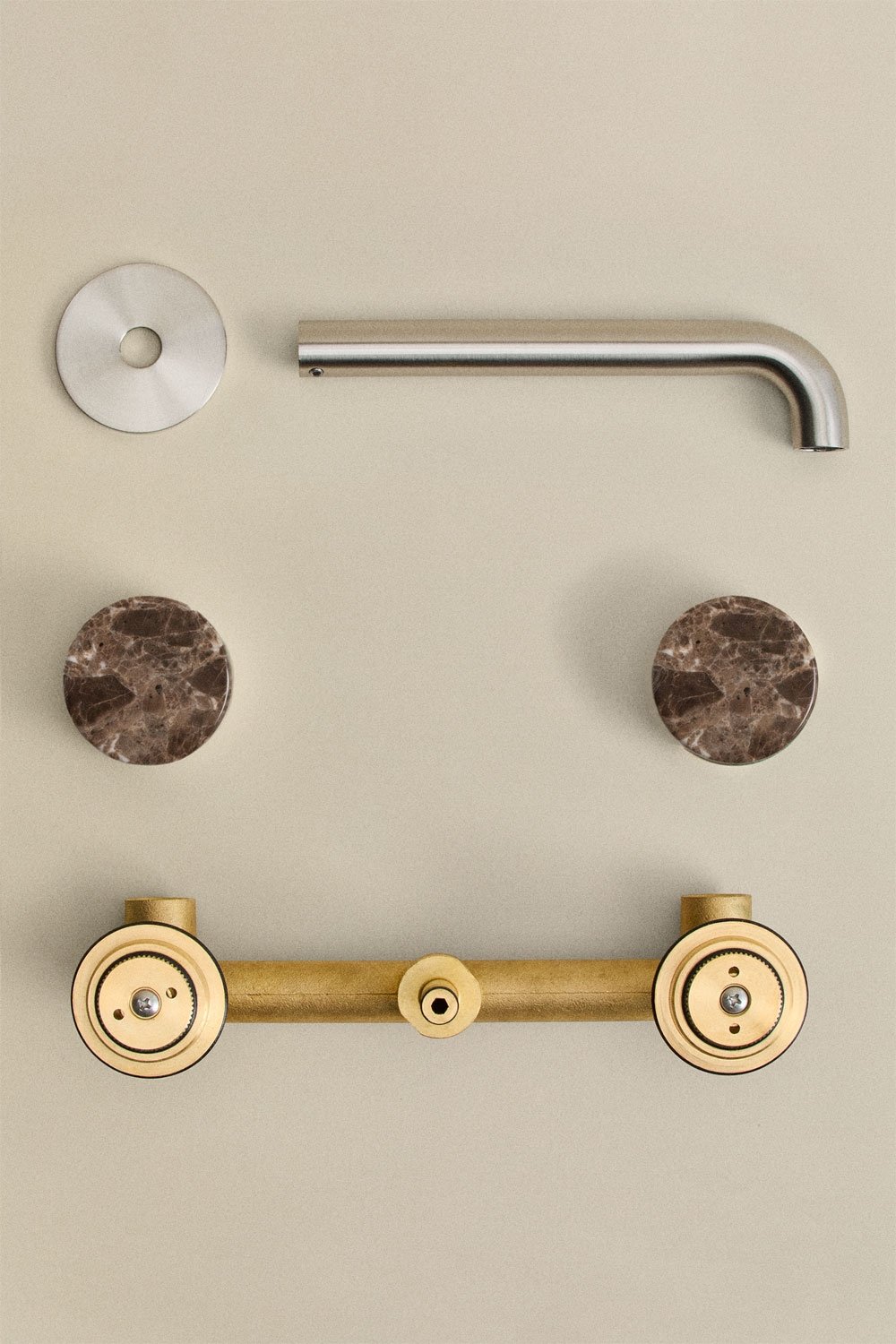 Set de robinet de lavabo encastré en pierre naturelle Gilstoin et valve de vidange pour lavabo type Click-Clack en laiton Orveta, image de la galerie 8