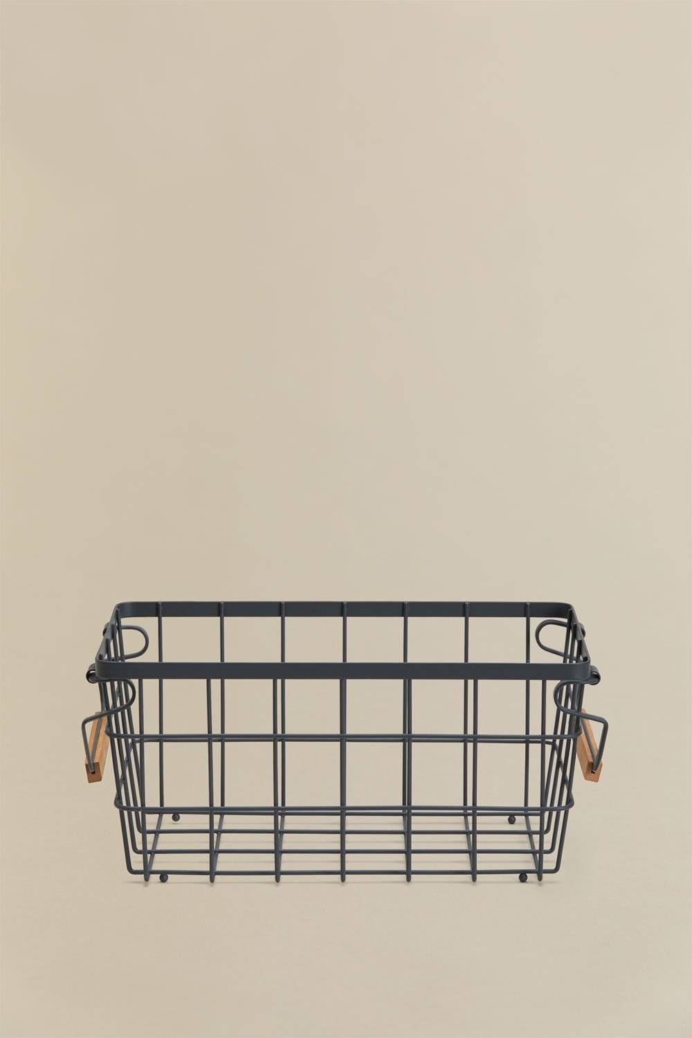 Panier de rangement en fer et bois de caoutchouc Ainela, image de la galerie 5