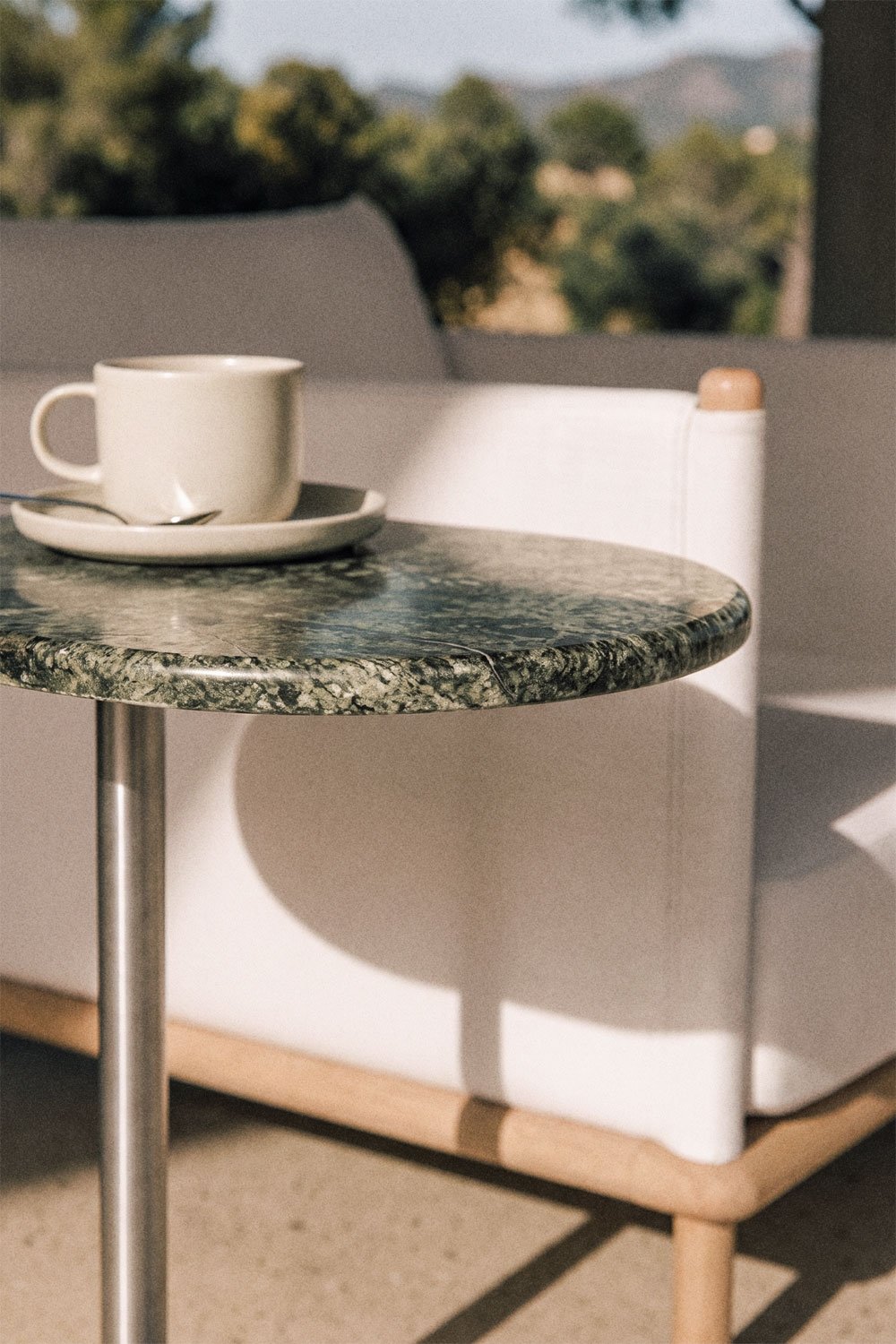 Table d'appoint de jardin ovale 45x25 cm en acier inoxydable et marbre Lumair, image de la galerie 2