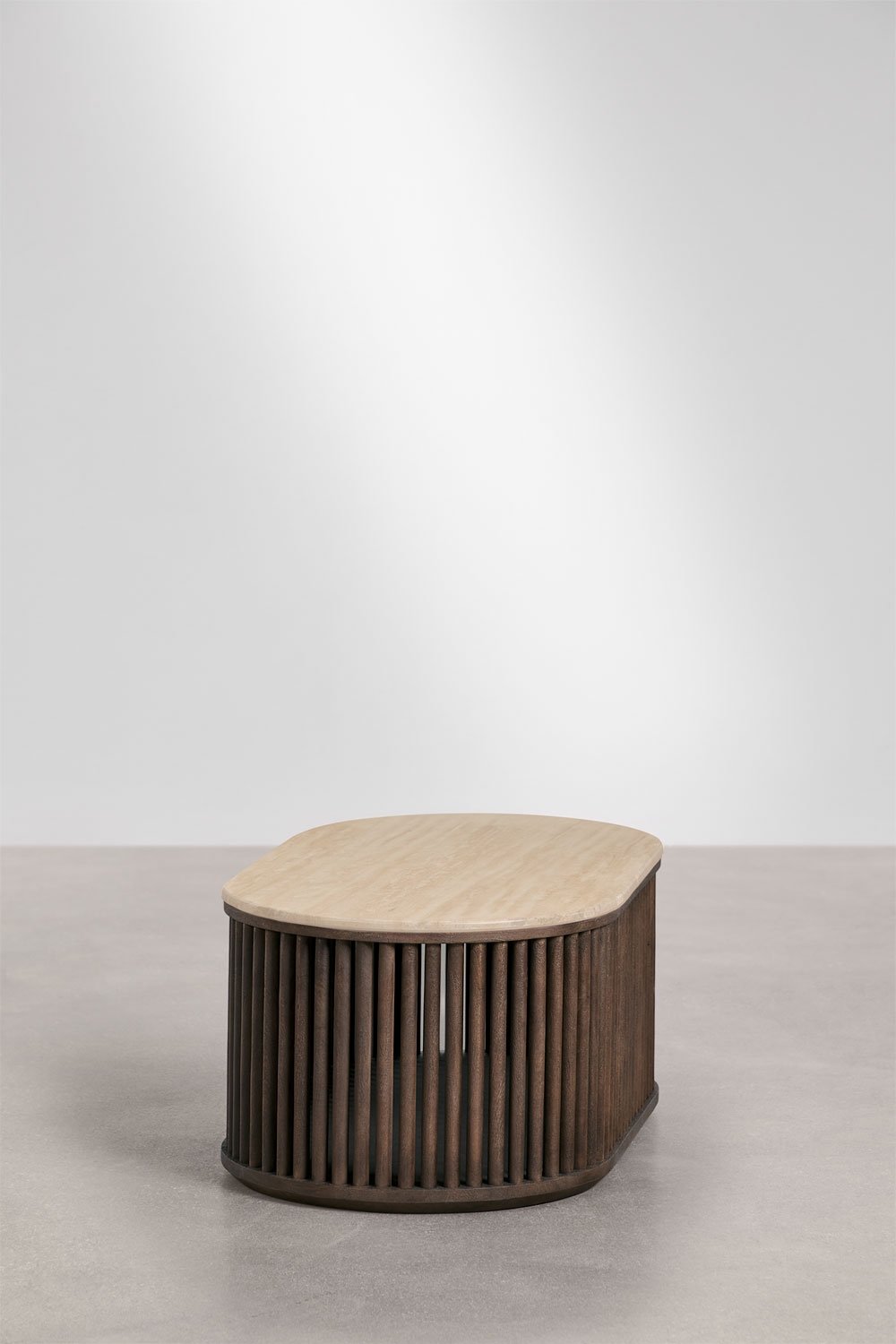 Table basse ovale 90x50 cm en bois de manguier et pierre naturelle Talix, image de la galerie 4