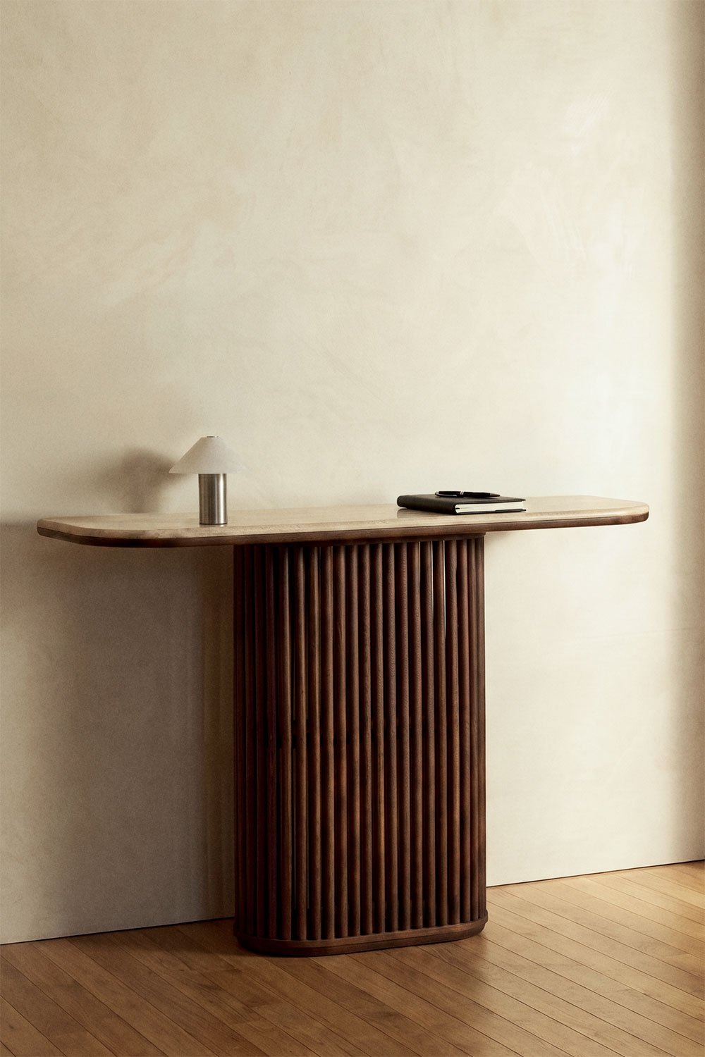 Console d'entrée rectangulaire 120x30 cm en bois de manguier et pierre naturelle Talix, image de la galerie 1