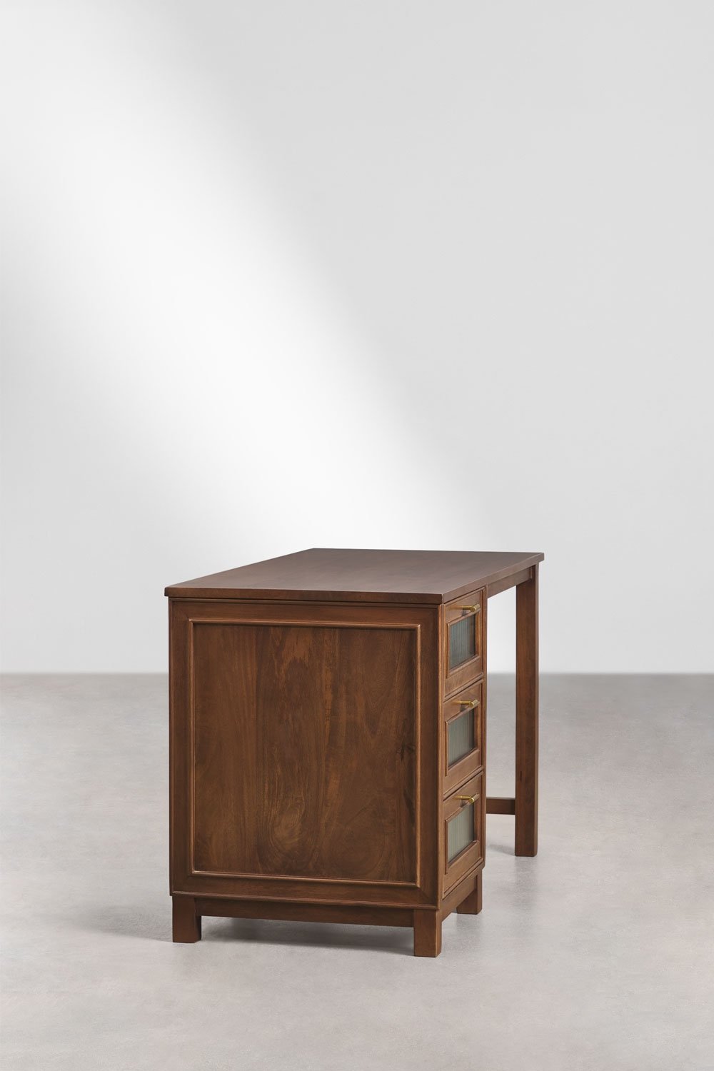Bureau 120x60 cm en bois de manguier et verre Ildara, image de la galerie 4