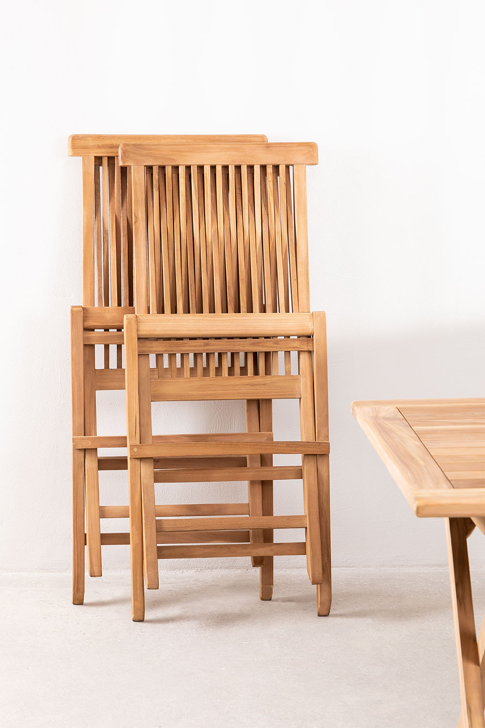 Garden Set Rectangular Table and 2 Folding Chairs in Pira Teak Wood - SKLUM