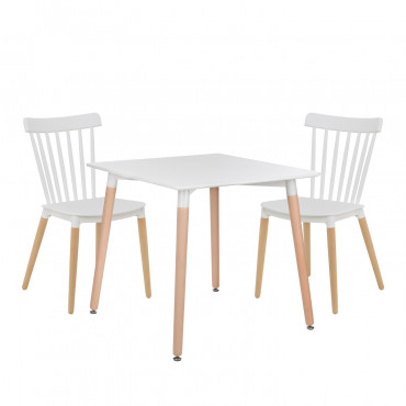 Dining Table Set In Beech Wood And Mdf (80x80 Cm) And 2 Royal Chairs White - Sklum