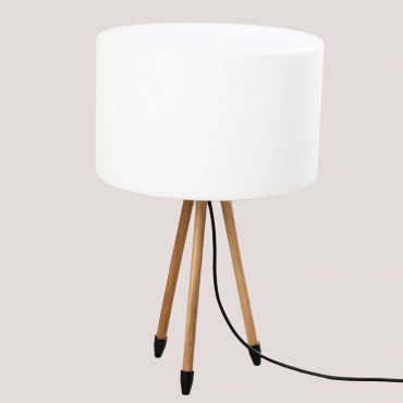 Outdoor Table Lamp Kambel White - Natural Wood - Sklum